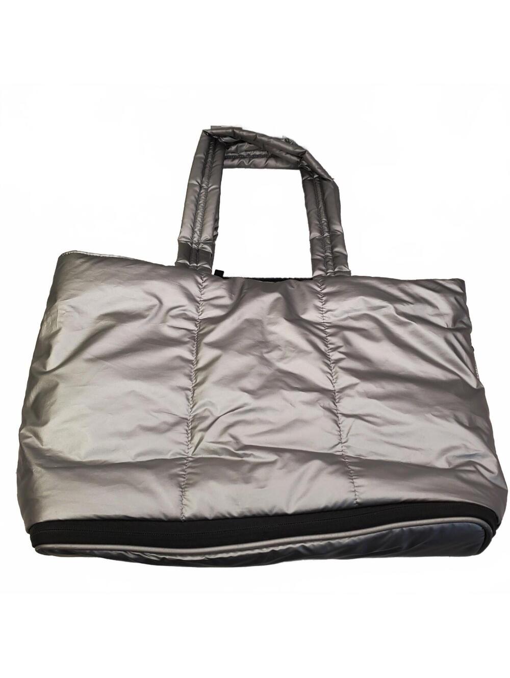 CALPAK Luka Expandable Laptop Tote in Gunmetal Puffer Tote Bag